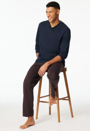 Schiesser Schlafanzug SCHIESSER Comfort Essentials, Herren, Gr. 48, rotbraun, Single Jersey, Obermaterial: 100% Baumwolle, Basic lang, V-Ausschnitt, Homewear-Se