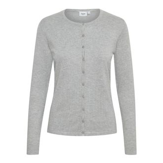 Saint Tropez Grijze Melange R-Neck Cardigan - Dames - Truien - Grijs - Maat: XL Viscose