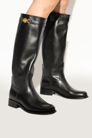 ミドルブーツ VERSACE Women Boots 1015912 1A041741B00V Black Versace Calfskin Buckle Biker Boots | Neiman Marcus