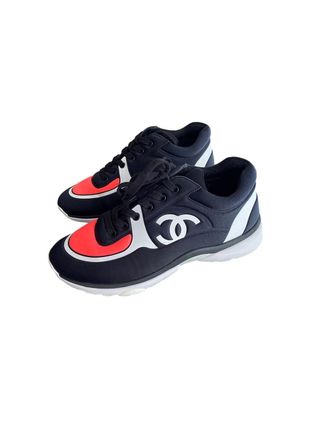 Chanel Black, White & Pink CC Sneakers Size 38.5