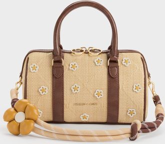 Charles & Keith Philomena Raffia Flower Bowling Bag