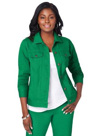 Jessica London Classic Cotton Denim Jacket in Kelly Green at Nordstrom, Size 26