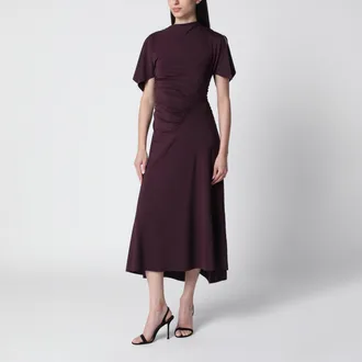 Victoria Beckham Abito midi drappeggiato nero ribes
