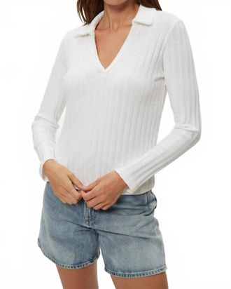 Michael Stars Liyah Long Sleeve Collared Top In White