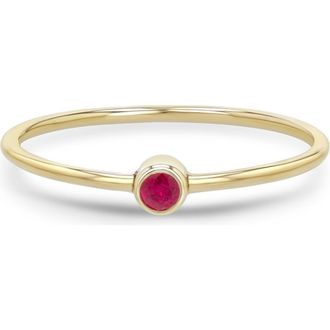 Zo&euml; Chicco 14K Gold Bezel Birthstone Stacking Ring in Yellow Gold/Ruby at Nordstrom, Size 8