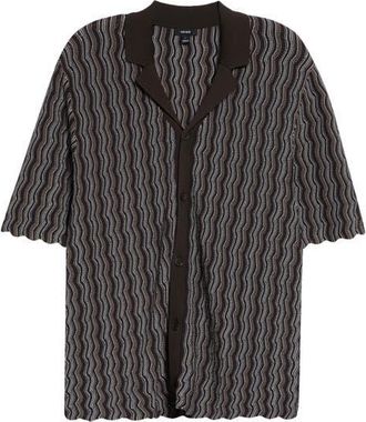 Reiss Drake Button-Up Knit Stripe Shirt in Brown at Nordstrom, Size Xx-Large
