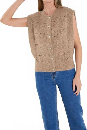 English Factory Button Front Knit Vest In Sandstone Camel
