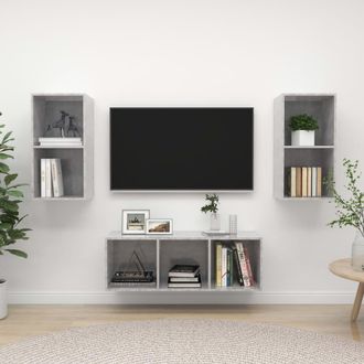 vidaXL Set De Muebles De Sal&oacute;n 3 Pzas Madera Ingenier&iacute;a Gris Hormig&oacute;n Vidaxl