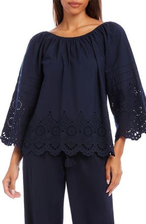 Karen Kane Eyelet Embroidery Peasant Top in Navy at Nordstrom, Size X-Large