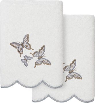 Linum Home Textiles 100% Turkish Cotton Britney Scallop 2Pc Embellished Hand Towel Set