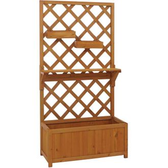 Hhg [nunca Usado] Bandeja Elevada Hhg-658, Jardinera/maceta, Enrejado, Soporte Para Plantas, Estante, Cajas Colgantes, Madera Mvg 135 X 70 X 30 Cm, Natura