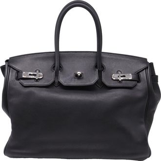 Herm&egrave;s Black Calfskin Leather Birkin 35 Tote (Authentic Pre-Loved)