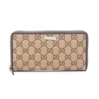 Gucci Beige Brown Canvas Leather Long Wallet (Bi-Fold) (Pre-Owned)