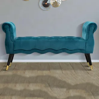 Dmora Panca Humahu, Con Reposabrazos Y Detalles Dorados, Estructura De Tejido, Asiento Azul, 120x40x60h Cm, Azul Ottanio