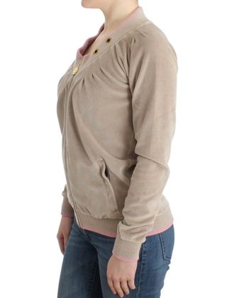 Roberto Cavalli Womens Beige Velvet Zipup Sweater Cotton Clothing