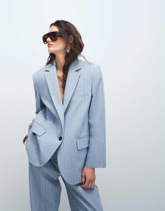 Mango Pedro - Blazer blu pallido a righe in coordinato