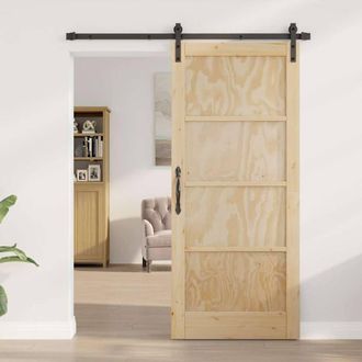 Berkfield Home Sliding Door with Hardware Set 86x198.5 cm Solid Wood Pine in Light Brown