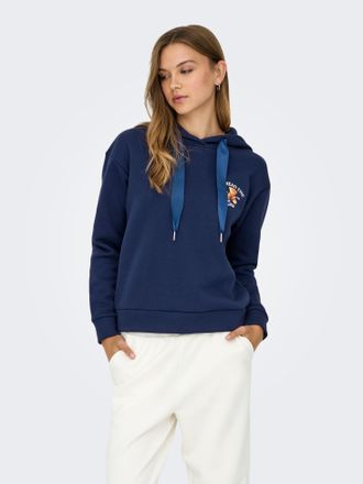 Only Kapuzensweatshirt ONLY ONLRICKY L/S HOOD BOX SWT, Damen, Gr. XL, naval academy print:love, naval academy sateen strings, Sweatware, Obermaterial: 50% 