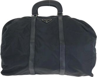 Prada Pre-owned Tessuto Saffiano Nylon Leather Boston Bag - unisex - Vintage Weekendtas - Zwart - ONE Size - Nylon - Vintage