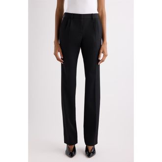 Balenciaga Slim Fit Pleated Tailored Wool Stretch Twill Pants in 1000 Black at Nordstrom, Size 12 Us