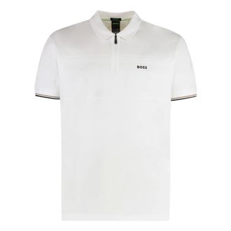 HUGO BOSS Tops, Heren, Wit, 2Xl, Katoen, Gebreide randen katoenen poloshirt