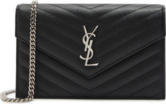 Saint Laurent Quilted Pebbled Leather Wallet-on-chain - Black - One Size