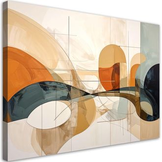 Feeby Cuadro En Lienzo, Decoraci&oacute;n Abstracta Geom&eacute;trica Moderna En Tonos Beige Y Azul, 120x80