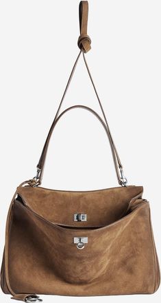 Balenciaga Womens Shoulder Bag Medium Suede Light Brown Domesticated Calf Leather