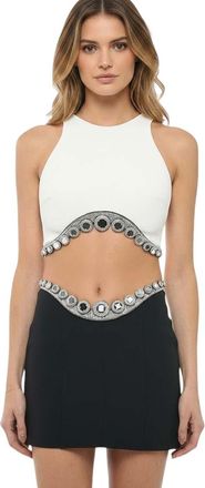DAVID KOMA White Embellished Crew Neck Top