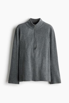 H&M Gerippter Pullover mit Kurzreissverschluss - Grau