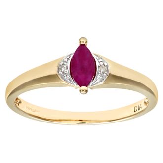 Diamant L'éternel Womens Ladies 9ct Yellow Gold Diamond & Marquise Ruby Ring - Size K