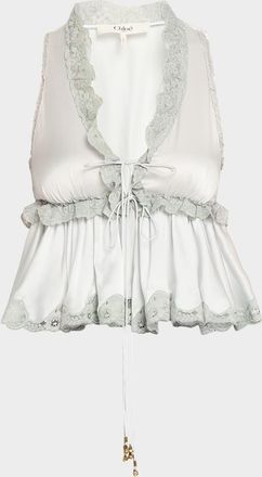 Chlo&eacute; Ruffle V-Neck Sleeveless Silk Top