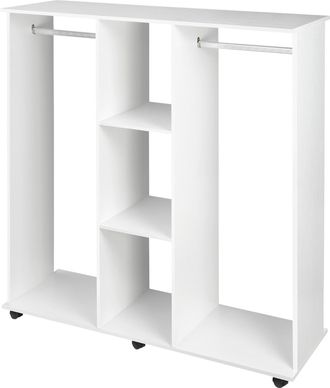 HOMCOM Guardaroba A Rotelle Con 2 Barre Appendiabiti E 3 Ripiani Bianco - Homcom