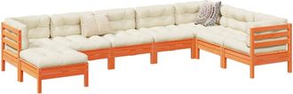 vidaXL Set De Sof&aacute;s Jard&iacute;n 8 Pzas Con Cojines Madera Pino Marr&oacute;n Cera Vidaxl
