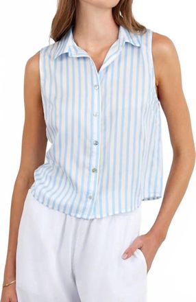 Bella Dahl Clean Sleeveless Button Down Top In Tidal Blue Stripe