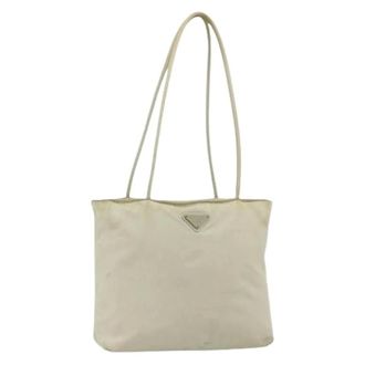 Prada Pre-owned Tote Bags, female, Beige, Size: ONE SIZE Pre-owned Nylon Tote Bag