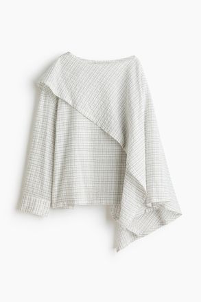 H&M Seersucker-Bluse mit Cape-Detail - Weiss/Kariert