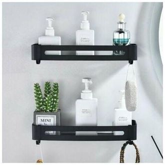 OEM Estanter&iacute;a De Ba&ntilde;o De Aluminio Negro De 2 Niveles, No Requiere Taladrar, Duradera Y Sin Necesidad De Pintura