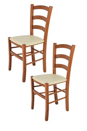 Tommychairs Tommychairs 2 Sillas Venice En Haya Cerezo, Asiento Polipiel Marfil