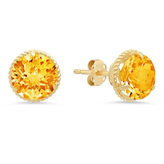 MAX + STONE 14k Yellow Gold Roped Halo Round-Cut Gemstone Stud Earrings (8mm)