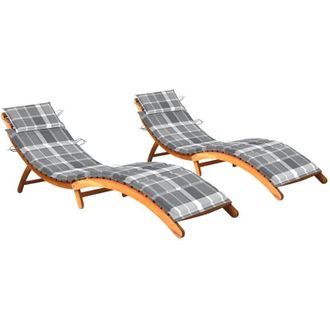 vidaXL Tumbonas 2 Unidades Con Cojines Madera Maciza De Acacia Vidaxl