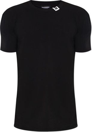 Dsquared2 Regular Fit Logo Label Cotton Stretch Jersey T-Shirt - Heren - T-shirts - Zwart - M - Katoen - Tops