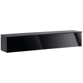 HOMCOM Wall Mounted TV Stand Unit with Storage and High Gloss Effect - Black | TJ Hughes
