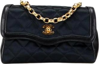 Chanel Pre-owned Vintage Satin Crossbody Bag - Dames - Vintage Schoudertas - Zwart - ONE Size - Satijn - Vintage