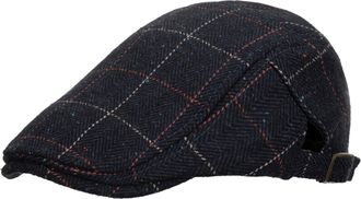 Generic Unisex Lattice Print Cap Work Hat Plain Sunshade Climbing Outdoor Autumn Winter Wool Hat Classic French Artist Style Wool for Men and Women (Navy, One