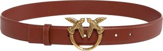 Pinko Love Birds Leren Riem met Logo - Dames - Riemen - Bruin - S - Leer - Accessoires
