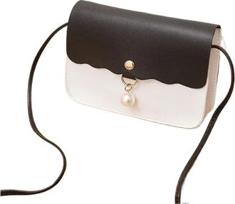 Generic Fashion Simply Leather For Women Solid Color Shoulder Messenger Bag Lady Pendant Pearl Travel Small Handbag Femininas Bolsas(BK)