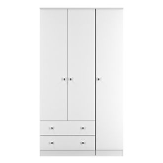 Lewis's Yarmouth Tall Triple 2 Drawer Wardrobe in White & White Matt - Ready Assembled - Lewiss Home | TJ Hughes