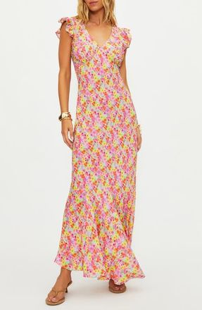 Beach Riot Elodie Flutter Sleeve Maxi Cover-Up Dress in Neon Bouquet at Nordstrom, Size X-Small