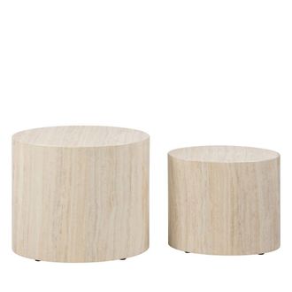 DRAWER Lote de 2 mesas auxiliares ovaladas en efecto travertino - Beige